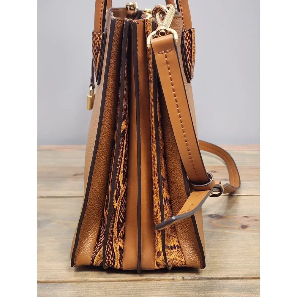 MICHAEL KORS Large Rollins Python Leather Satchel Acron Gold